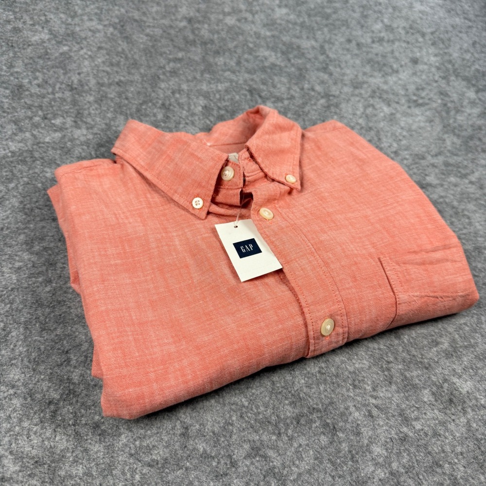 NEW Gap Chambray Button Down Long Sleeve Shirt Mens L Coral NWT Deadstock $59